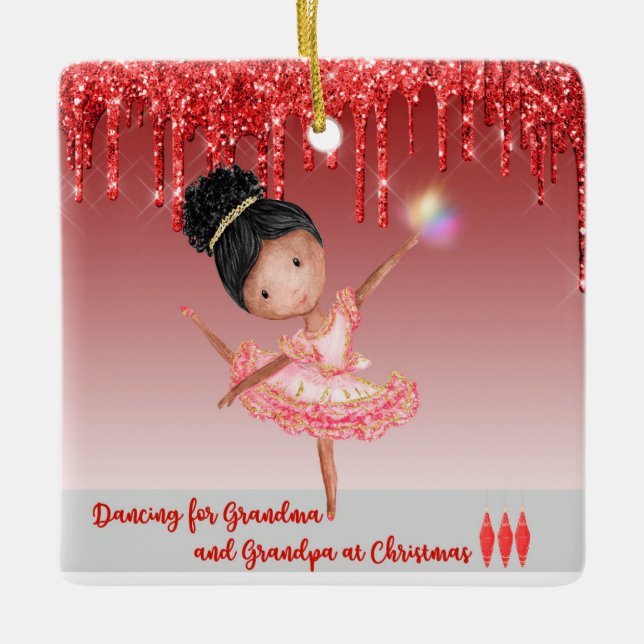 Ballerina Dancing for Grandparents at Christmas Ce Ceramic Ornament (Front)