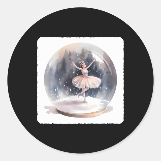 Ballerina Dancing In A Snow Globe Ballet Figurine  Classic Round Sticker (Front)
