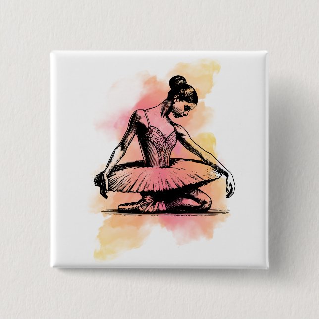 Ballerina Dancing in Color  2 Inch Square Button (Front)