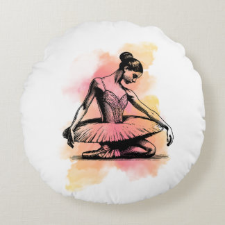 Ballerina Dancing in Color  Round Pillow