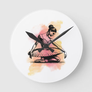 Ballerina Dancing in Colour  Round Clock