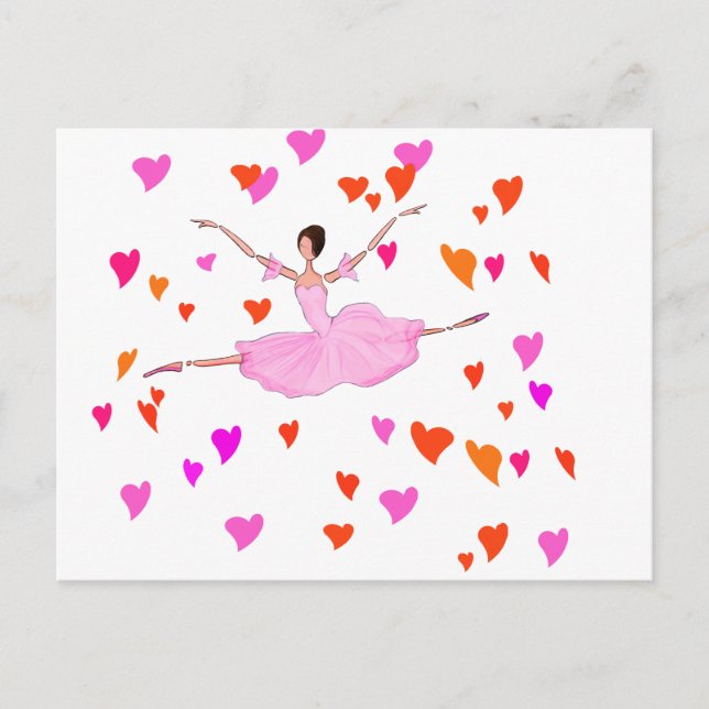 Ballerina dancing in Colourful Hearts Postcard (Front)