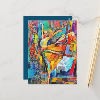 Ballerina Dancing in Colourful Landscape  Postcard