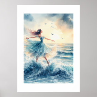 Ballerina Dancing on the Ocean Poster