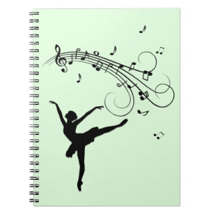 Ballerina Dancing with Music Green Notebook
