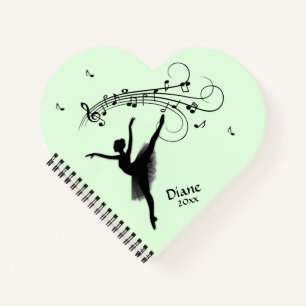Ballerina Dancing with Music Green Notebook