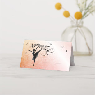 Ballerina Dancing with Music Marbled Orange Glow Place Card