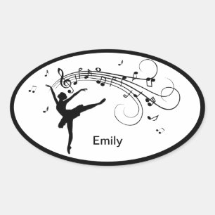 Ballerina Dancing with Music Notes Oval Sticker