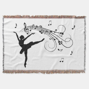 Ballerina Dancing with Music Notes Throw Blanket