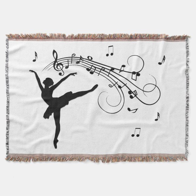 Ballerina Dancing with Music Notes Throw Blanket (Front)