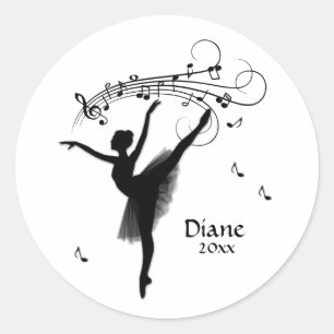 Ballerina Dancing with Music Personal Classic Round Sticker