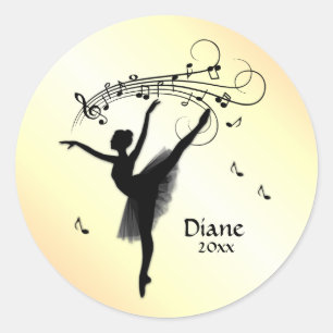 Ballerina Dancing with Music Personal Yellow Classic Round Sticker