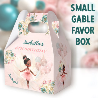 Ballerina Dark Skin Hair Pink Floral Girl Birthday Favor Box