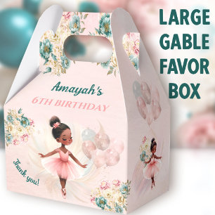 Ballerina Dark Skin Pink Girl Birthday Large Favor Box