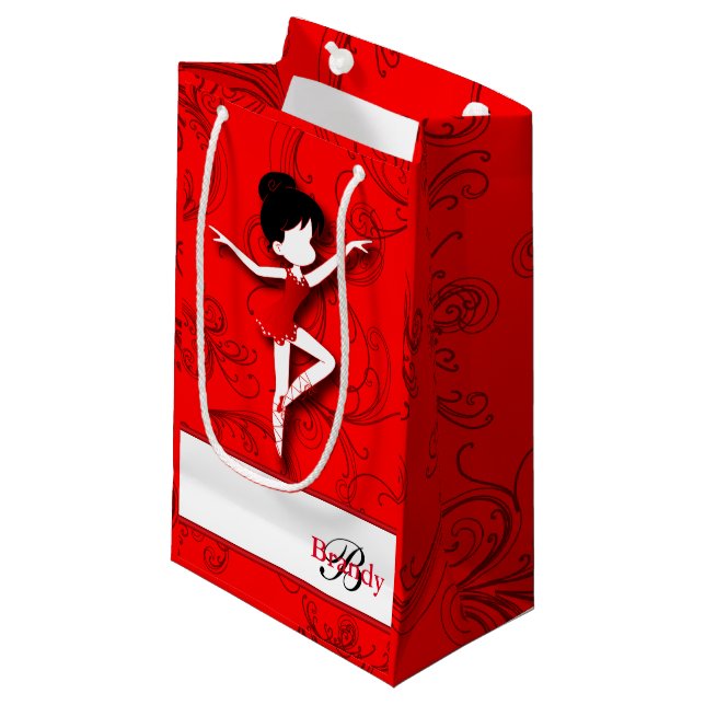 Ballerina Doll | Ballet | Red | Personalize Small Gift Bag (Front Angled)