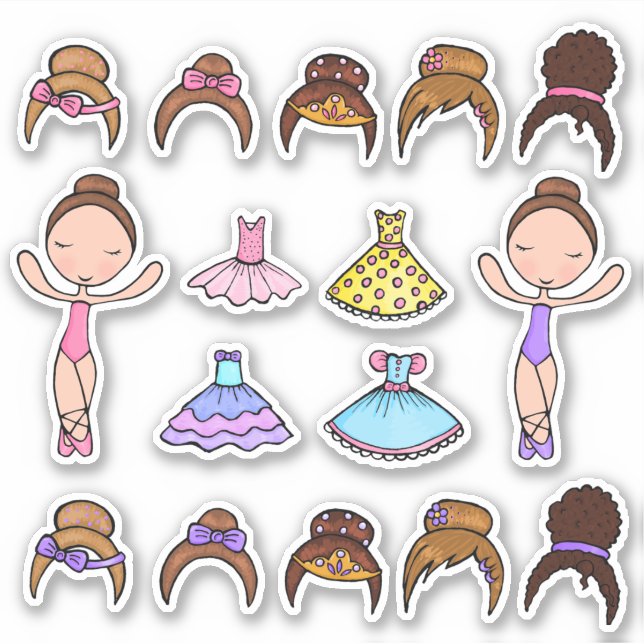 Ballerina Dress Up Tiara Tutu Play Stickers (Front)