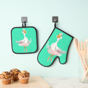 Ballerina Duck Funny Oven Mitt & Pot Holder Set