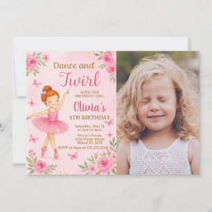 Ballerina Editable Anniversaire Invitation avec ph