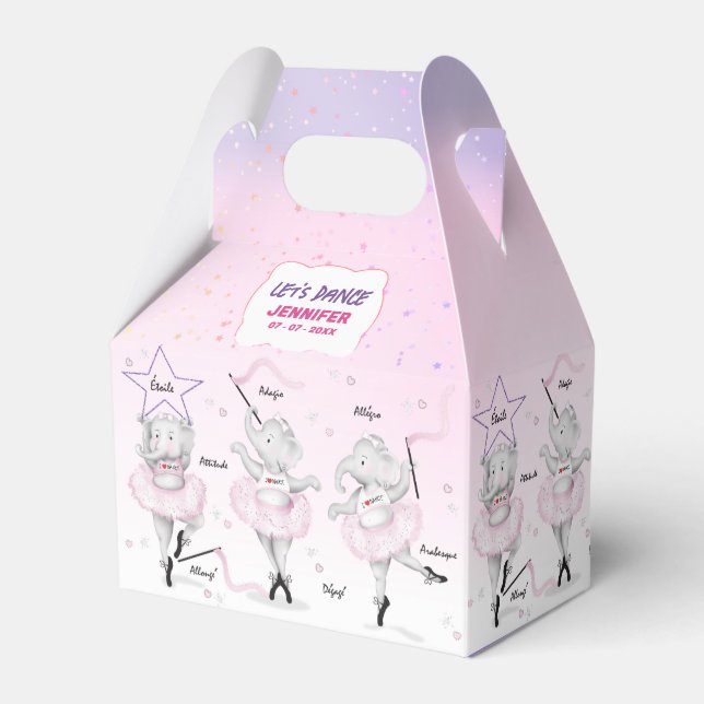 Ballerina Elephant Dance Recital Favor Box (Front Side)