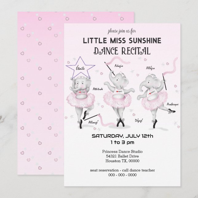 Ballerina Elephant Dance Recital Invitation (Front/Back)