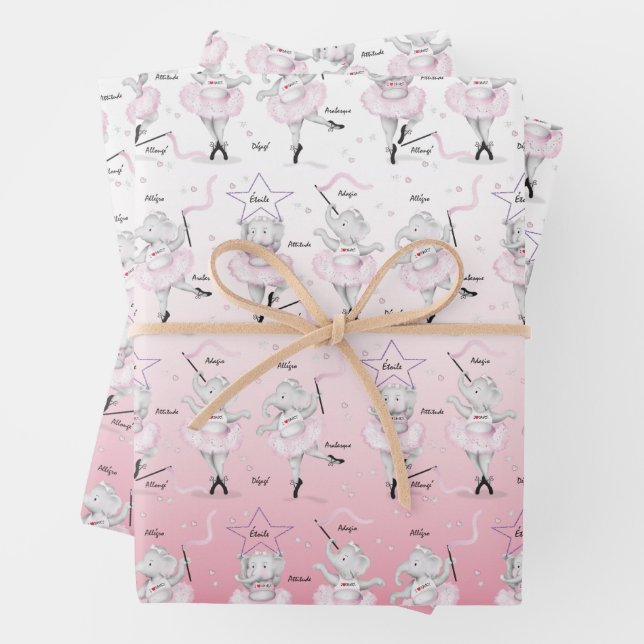 Ballerina Elephant Dance Recital Wrapping Paper Sheet (In situ)