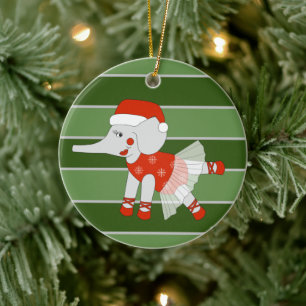 Ballerina Elephant Snowflake Christmas Special Ceramic Ornament