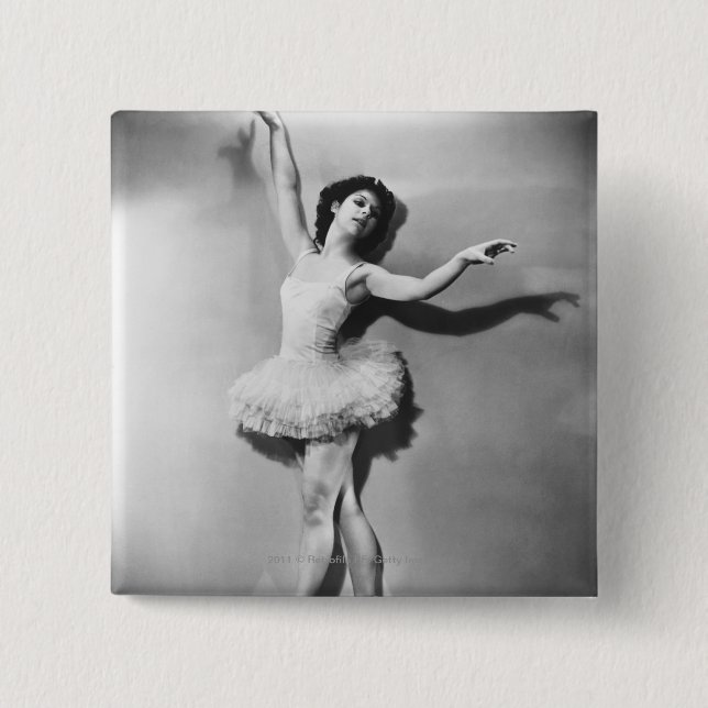 Ballerina en pointe B&W 2 Inch Square Button (Front)