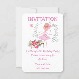 Ballerina et Floral Design Invitation d'anniversai