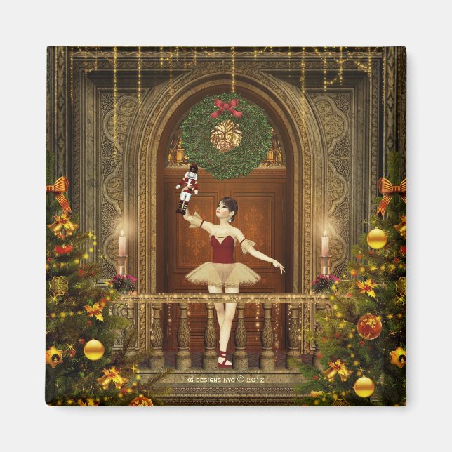 Ballerina et Nutcracker Magnet de vacances Carré (Devant)