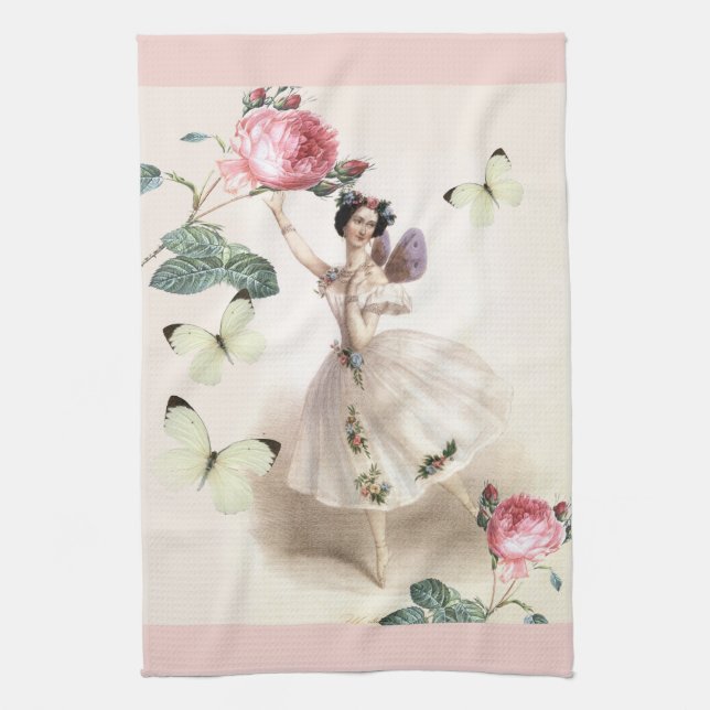Ballerina Fairy with pink borders Kitchen Towel (Vertical)