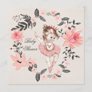 Ballerina Floral Watercolor Wreath Baby Shower Invitation