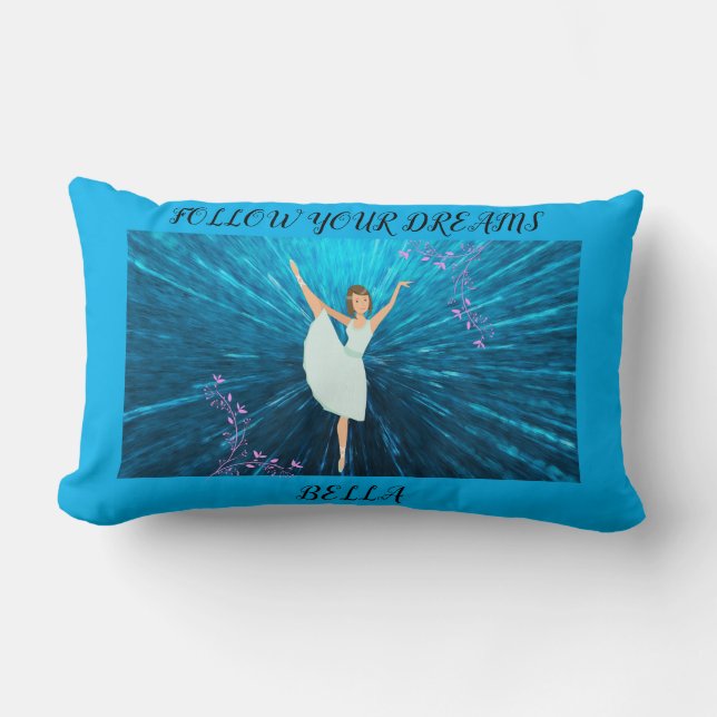 Ballerina "Follow your dreams" with Name Lumbar Pillow (Front)