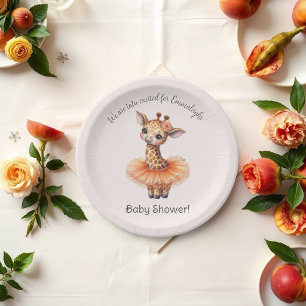 Ballerina Giraffe Tutu Excited Baby Girl Shower Paper Plate
