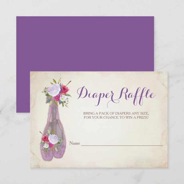 Ballerina Girl Baby Shower Diaper Raffle Invitation (Front/Back)