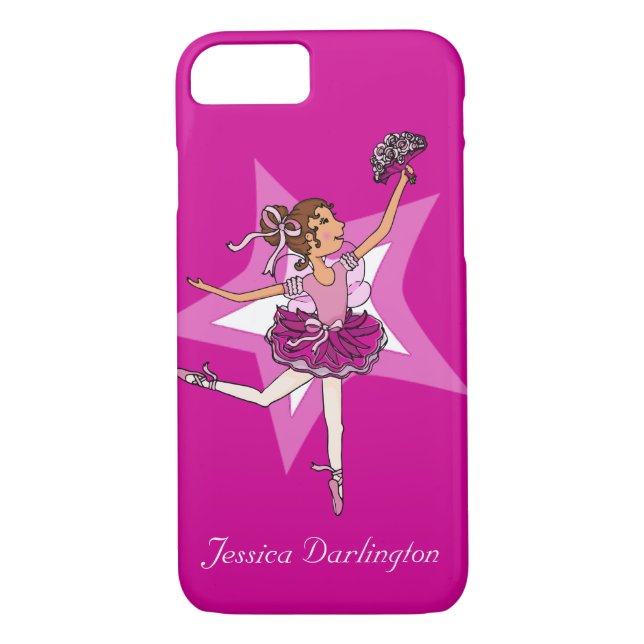 Ballerina girl dark hair star pink iphone case (Back)