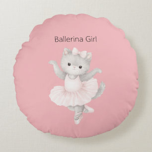 Ballerina Girl Grey Kitten Round Pillow