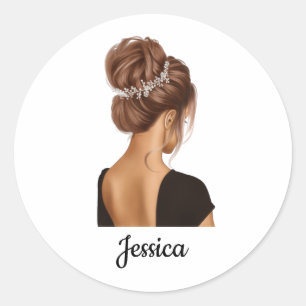 Ballerina Girl in Black Personalized Custom  Classic Round Sticker