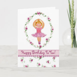 Ballerina Girl joyeuse carte d'anniversaire Roses