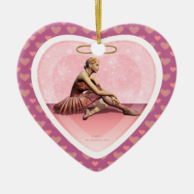 Ballerina Girl Personalized Name Heart Ornament (Front)