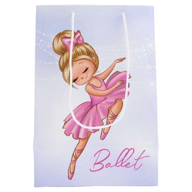 Ballerina Girl Pink, Purple Pretty Ballet Dance Medium Gift Bag (Back)