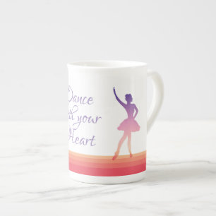 Ballerina girl silhouette dancing in purple/pink bone china mug