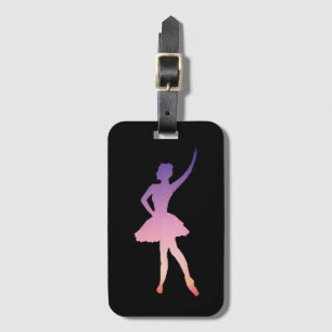 Ballerina girl silhouette pink purple  luggage tag