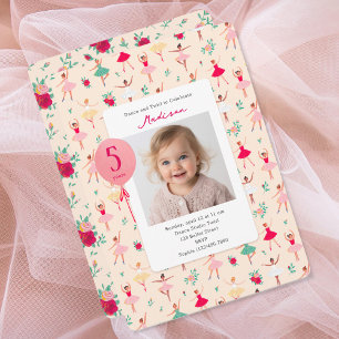 Ballerina Girls Birthday Photo Floral Ballet Party Invitation