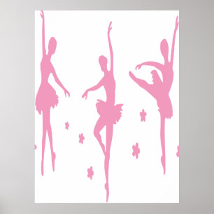 Ballerina Girls Silhouettes In Pink Poster
