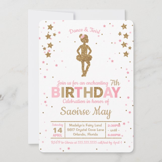 Ballerina Glitter Ballet Birthday Invitation (Front)