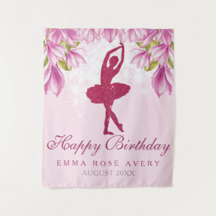 Ballerina Glitter Happy Birthday Tapestry