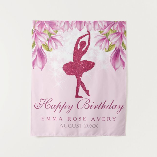 Ballerina Glitter Happy Birthday Tapestry (Front)