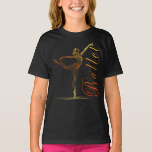 Ballerina Golden Line Art in Graceful Ballet Pose T-Shirt