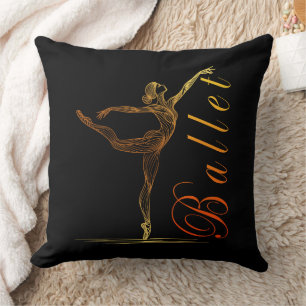 Ballerina Golden Line Art in Graceful Ballet Pose Throw Pillow