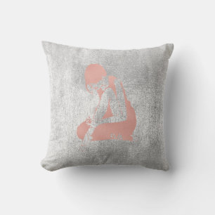 Ballerina Grey Grungy Metallic Silver Grey Pink Throw Pillow